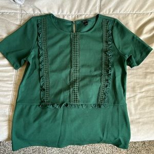 LOFT green T-shirt with ruffles